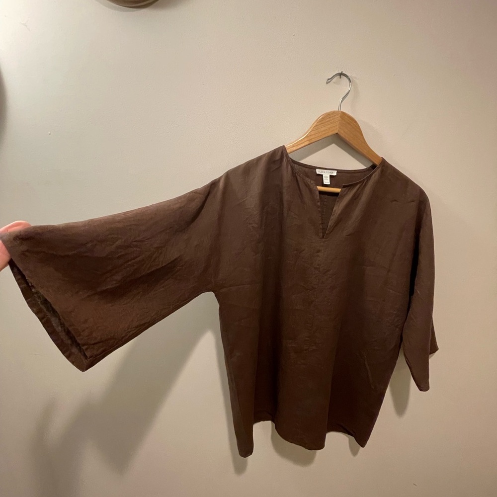 Eileen Fisher Chocolate V-Neck Top - Picture 5 of 10